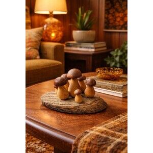 VTG Mushroom Art Wood Hand Carved  Folk Art Decor